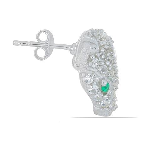 BUY NATURAL EMERALD & WHITE ZIRCON GEMSTONE PANTHER EARRING IN 925 SILVER 